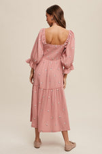 Ditzy Floral Embroidery Puff Sleeve Maxi Dress