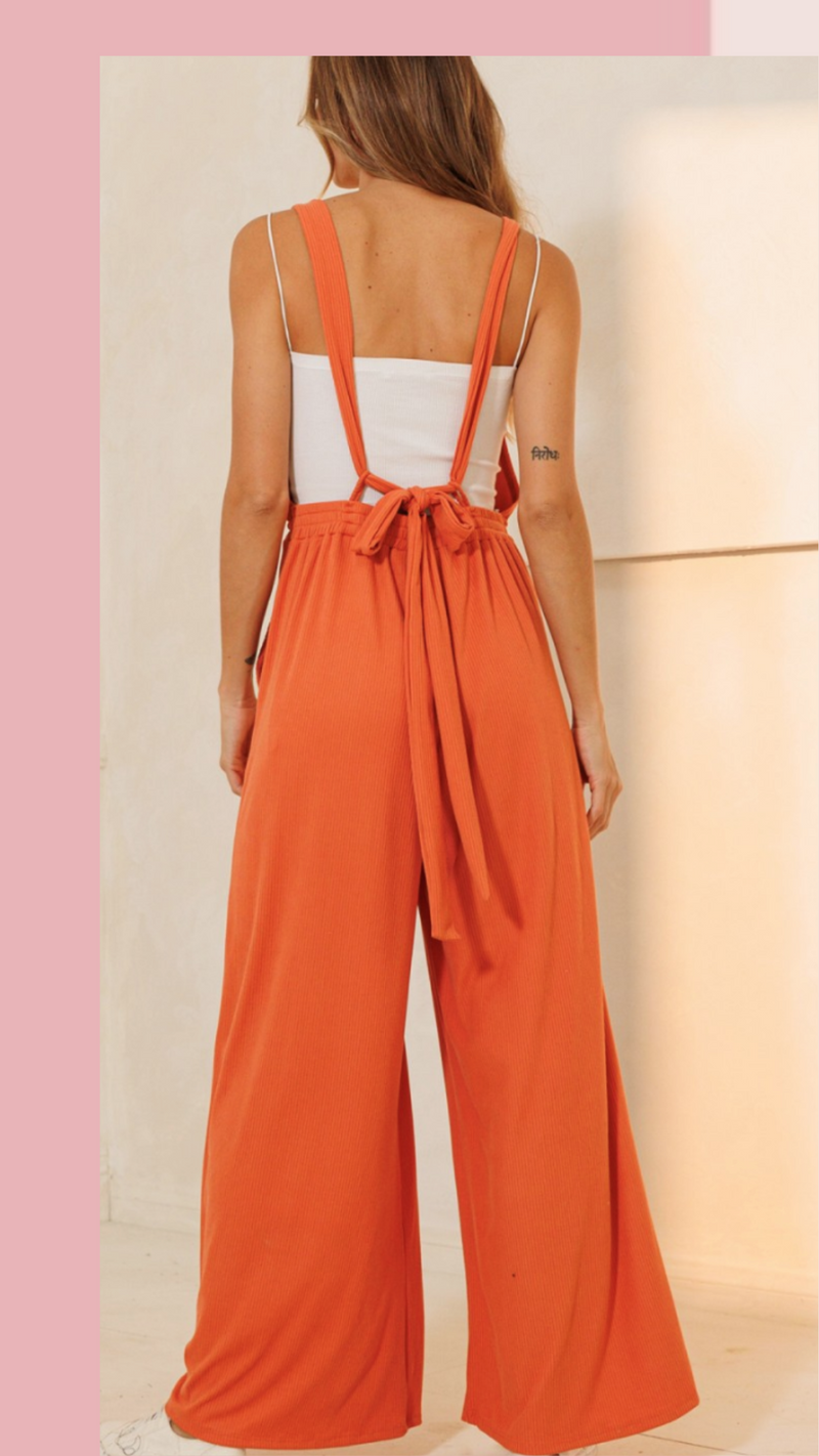 Rust Ribbed Jumpsuit