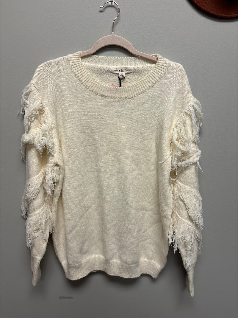 Fringe Sleeve Sweater - Medium